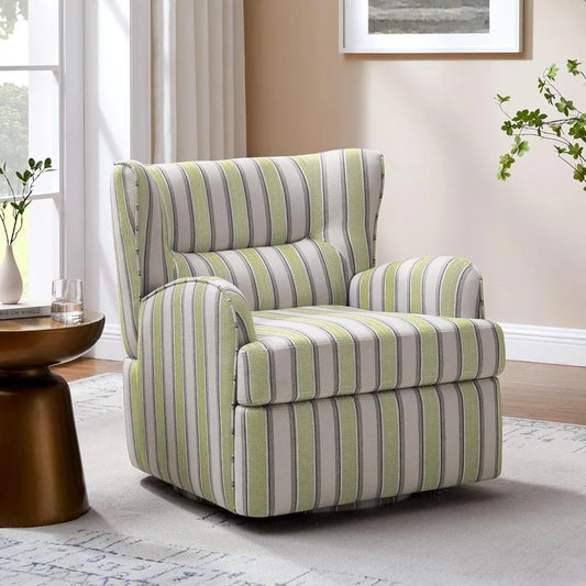 Striped Swivel Chair in Green and Stone