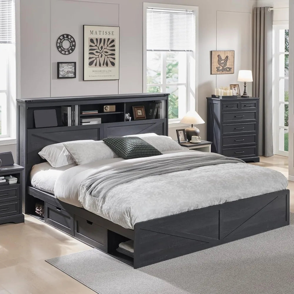 4-Drawer Queen Farmhouse Bed Frames