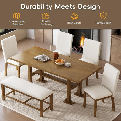 56-76"-L, 6-Piece Extendable Dining Table Set