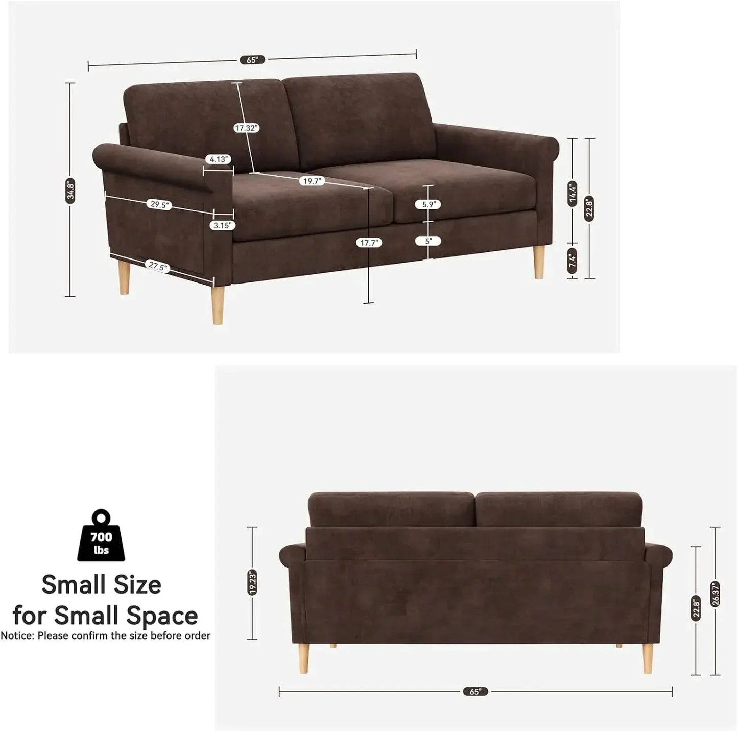 65" Loveseat in 3 Colors