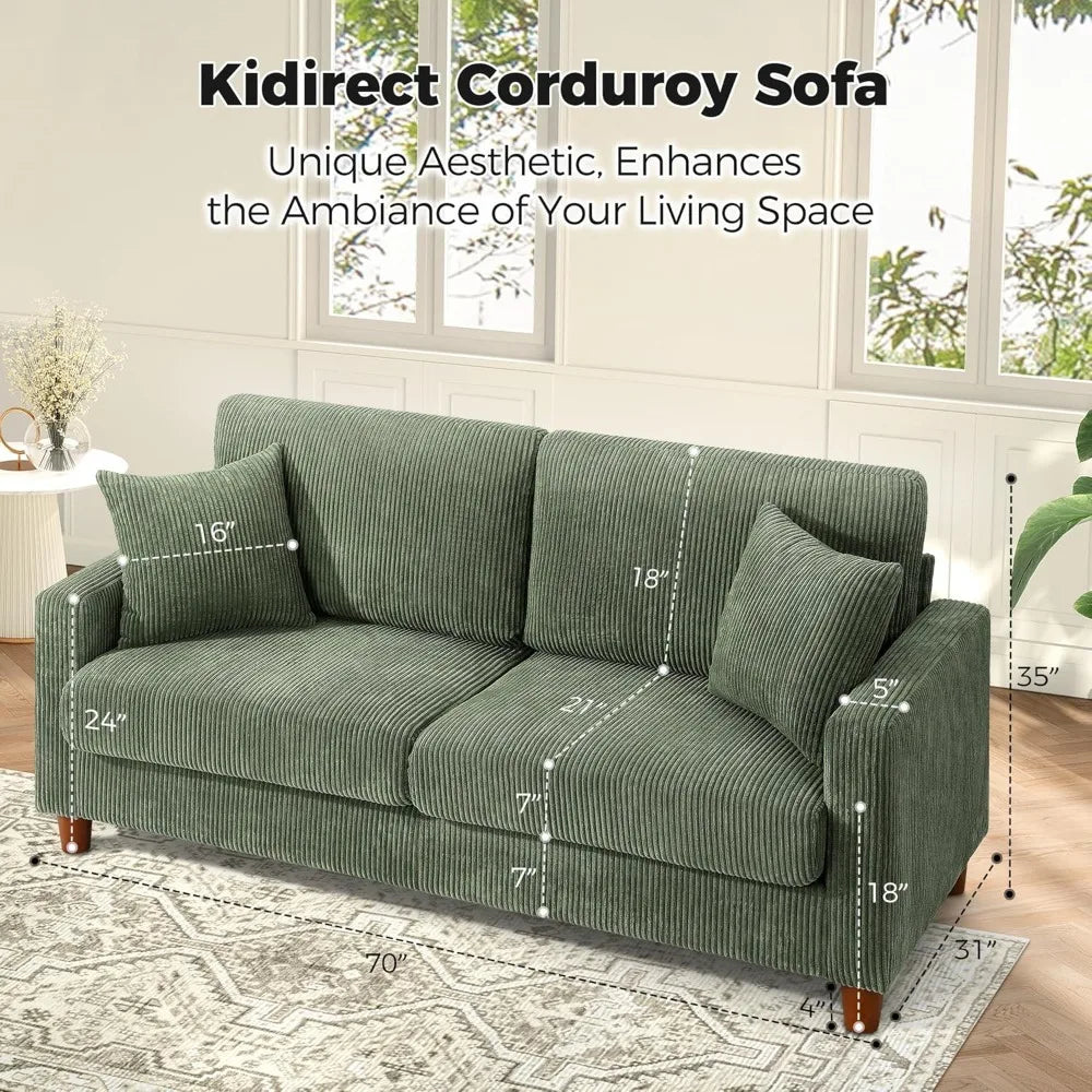 70" Green Corduroy Sofa