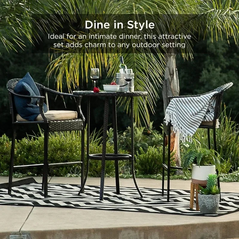 3-Piece Outdoor Wicker Bar Height Bistro Furniture