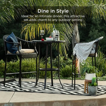 3-Piece Outdoor Wicker Bar Height Bistro Furniture