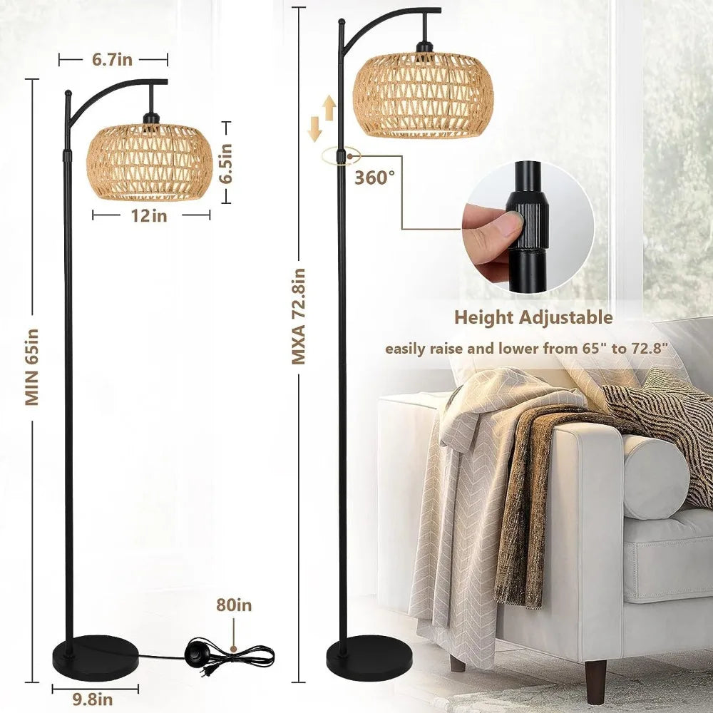 72.8" 2-shade Boho Wicker Floor Lamp