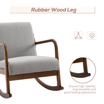 Wooden Framed Light Grey Linen Rocking Chair