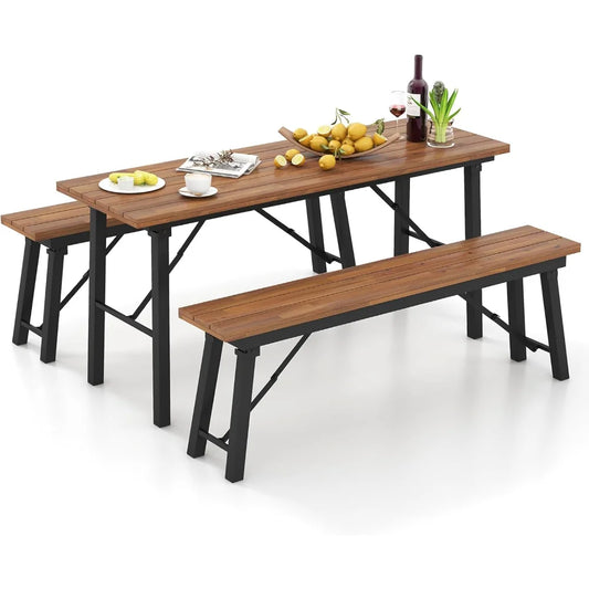 4-6 Person-59" Outdoor Natural Acadia Wood Folding Table