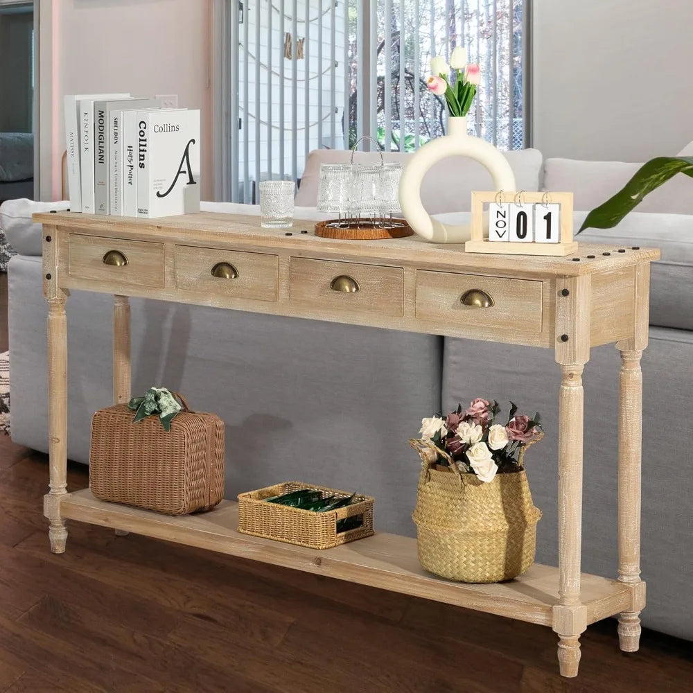 60" Farmhouse Console Table with 4 Drawers