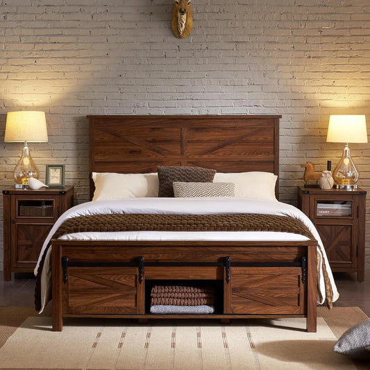 Full-Queen-King Farmhouse Wood Storage Beds