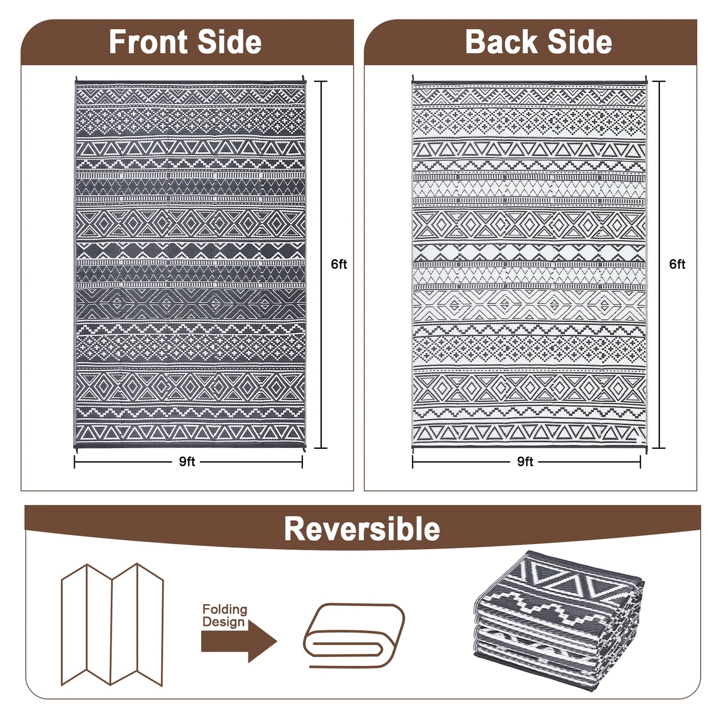 5x8' Waterproof Reversible Boho Patio Rug
