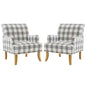 Set of 2- Black/White Plaid Linen Club Chair