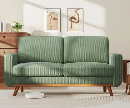 Corduroy Loveseats w/Oak Wood