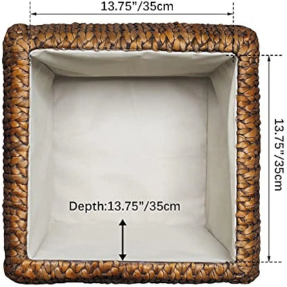 Solid Wood Rattan Woven Pouf w/Storage