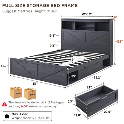 4-Drawer Queen Farmhouse Bed Frames