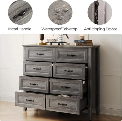 8-Drawer Farmhouse Grey Dresser