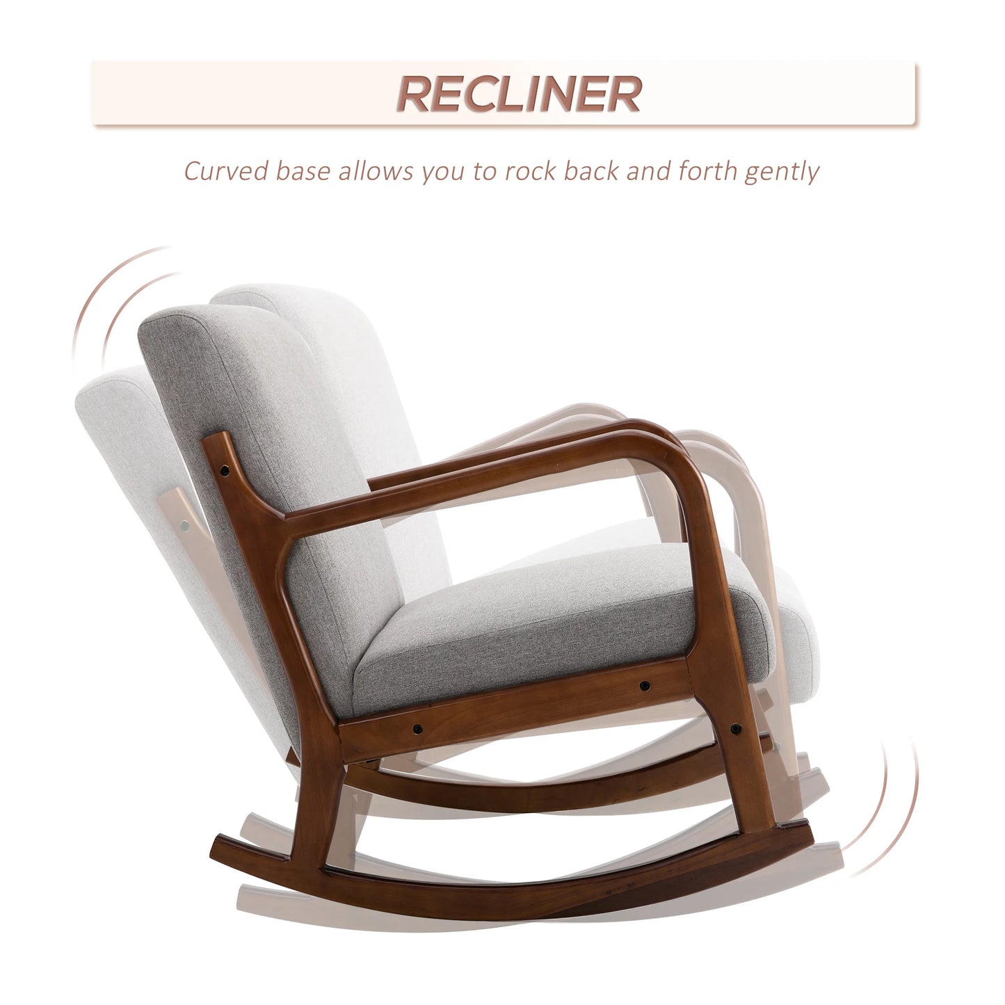 Wooden Framed Light Grey Linen Rocking Chair