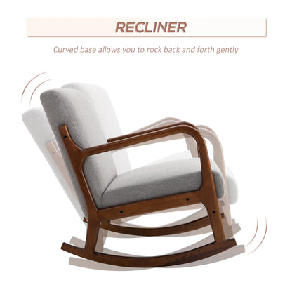 Wooden Framed Light Grey Linen Rocking Chair