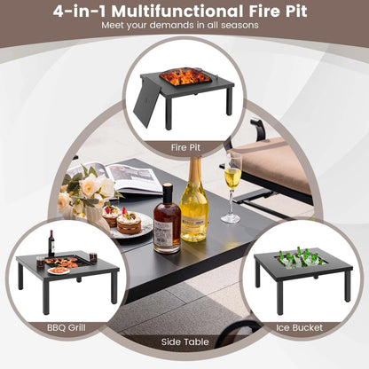 5pcs Patio Set 4-in-1 Fire Pit Table-4 Rocking Chairs