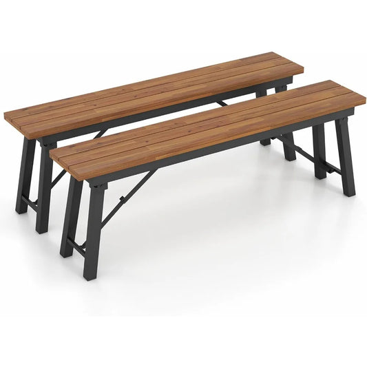 Set of 2-55" Outdoor Natural Acadia Wood Folding Benches