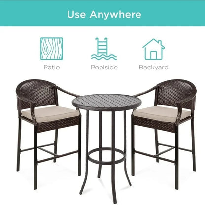 3-Piece Outdoor Wicker Bar Height Bistro Furniture