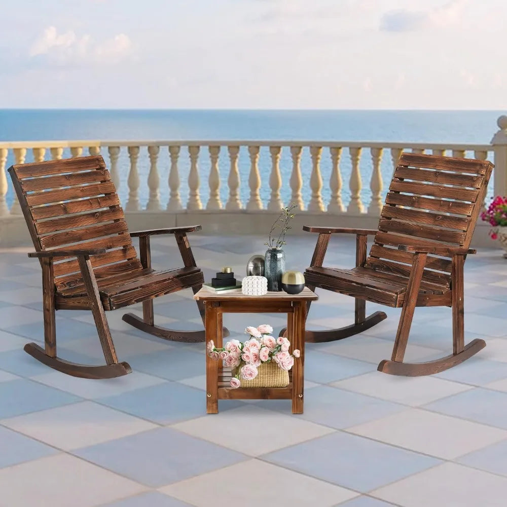 3 pcs Rustic Wooden Outdoor Rocking Set