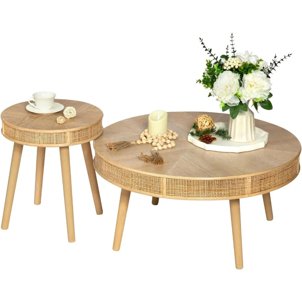 2-Piece Farmhouse Natural Coffee Tables