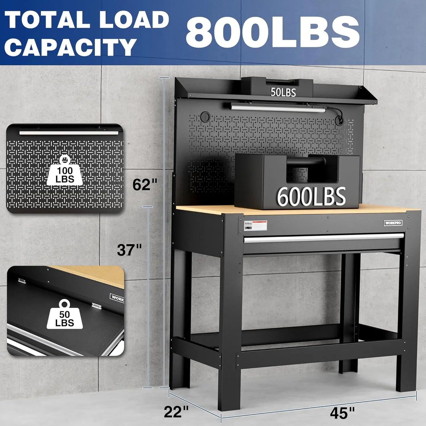 45" Garage Workbench with Storage