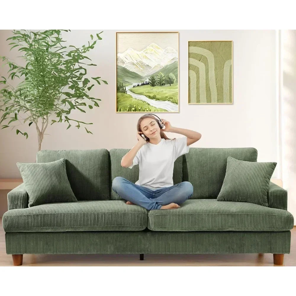 87", 3-Seat Grey, Green, or Beige Corduroy Sofas
