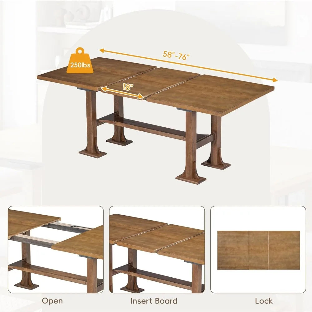56-76"-L, 6-Piece Extendable Dining Table Set
