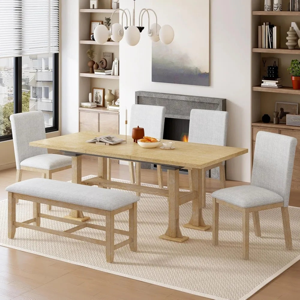 56-76"-L, 6-Piece Extendable Dining Table Set
