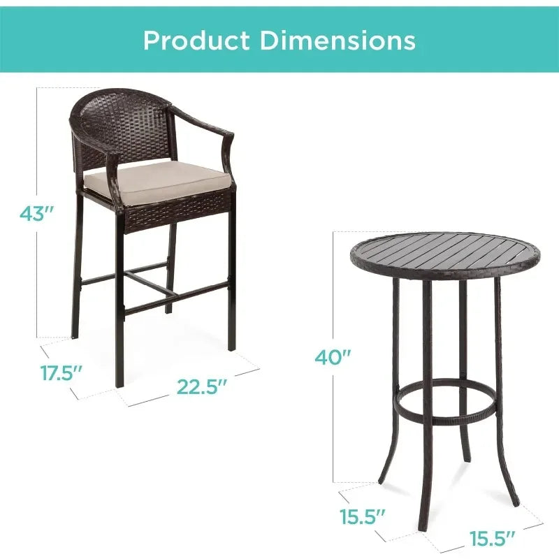 3-Piece Outdoor Wicker Bar Height Bistro Furniture