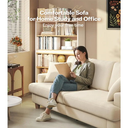 Beige White Corduroy Sofa