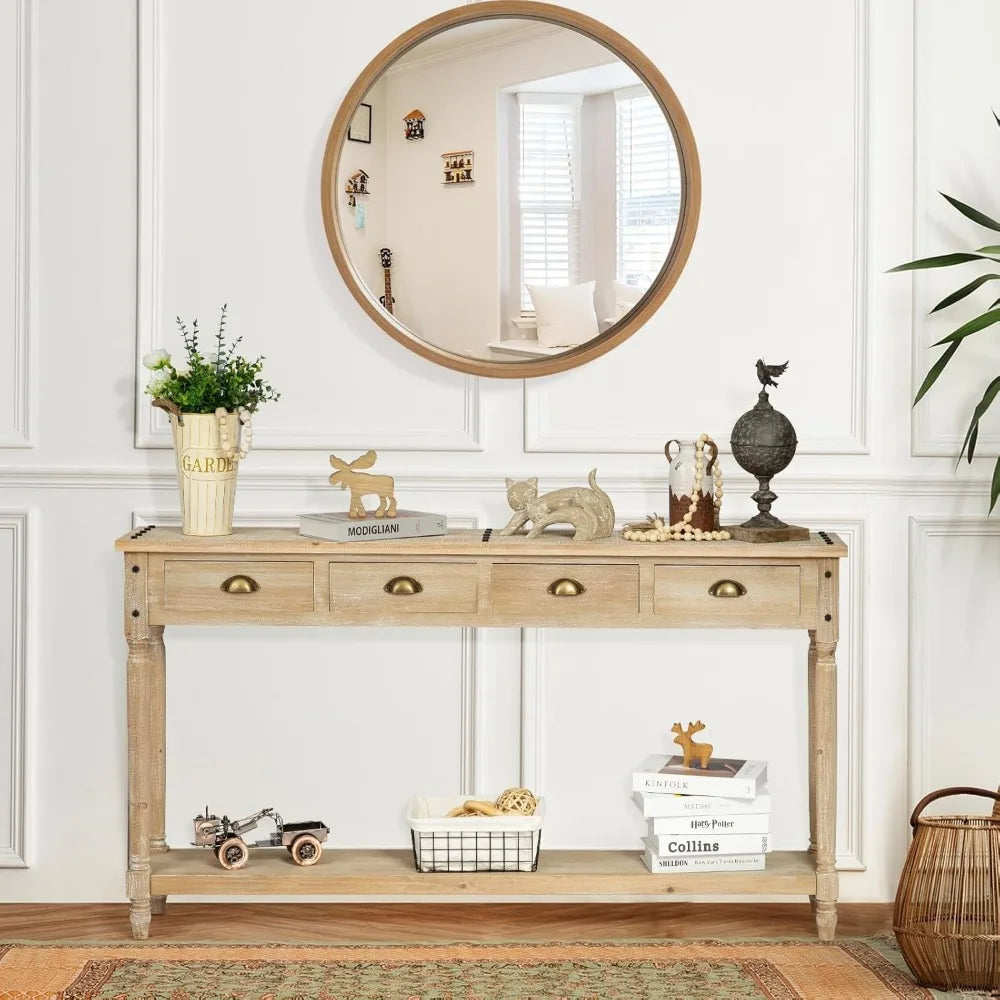 60" Farmhouse Console Table with 4 Drawers