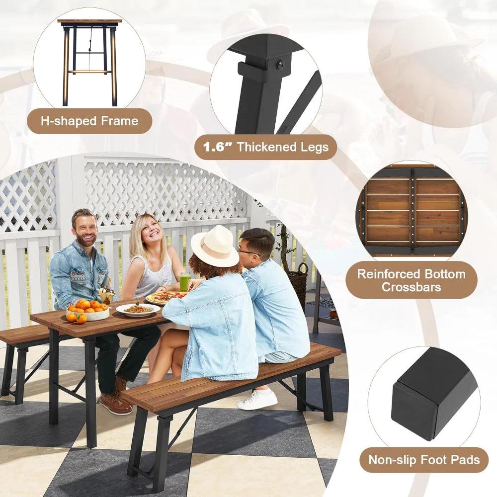 4-6 Person-59" Outdoor Natural Acadia Wood Folding Table