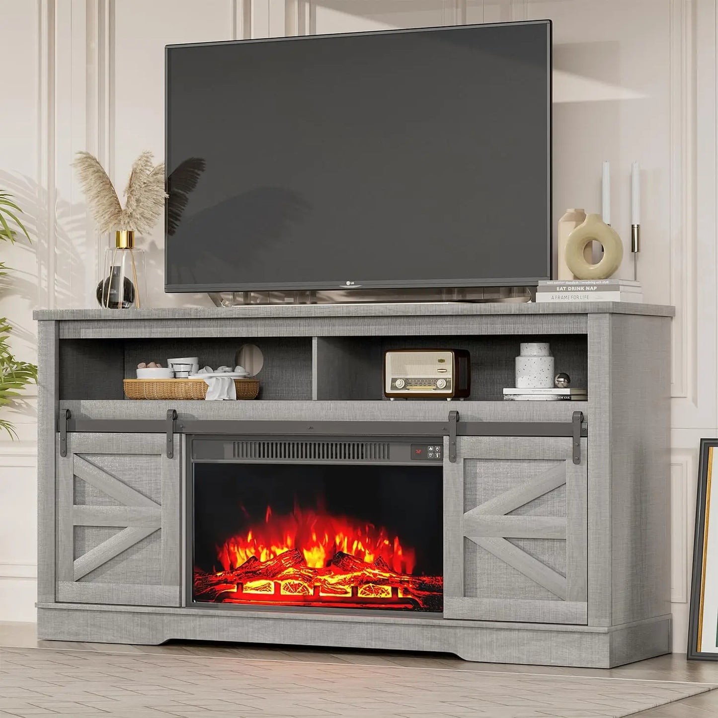 65+in.TV Stand with Fireplace