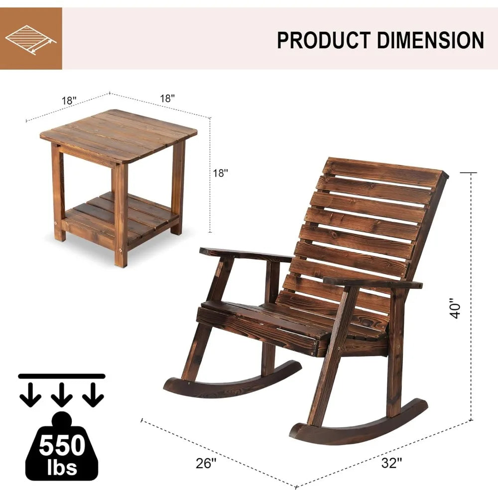 3 pcs Rustic Wooden Outdoor Rocking Set
