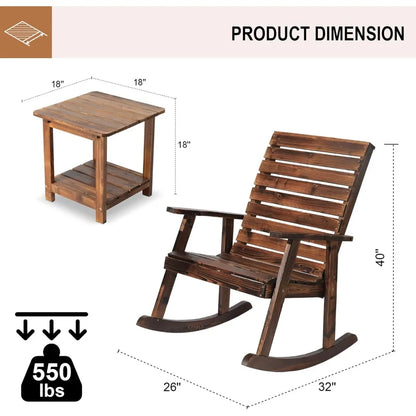 3 pcs Rustic Wooden Outdoor Rocking Set