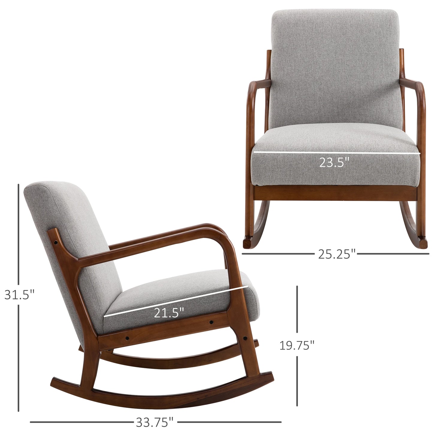 Wooden Framed Light Grey Linen Rocking Chair