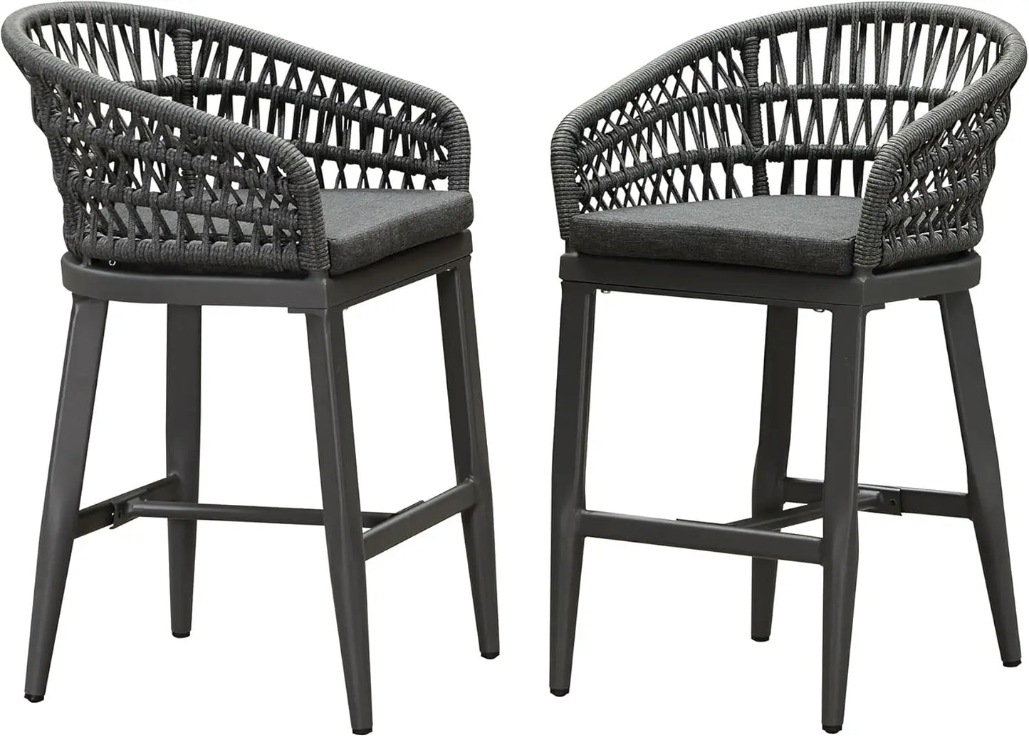 Set of 2-Outdoor Rattan 24" Counter Height Bar Stools
