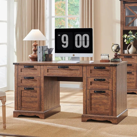 60" Farmhouse Executive Desk with Drawers