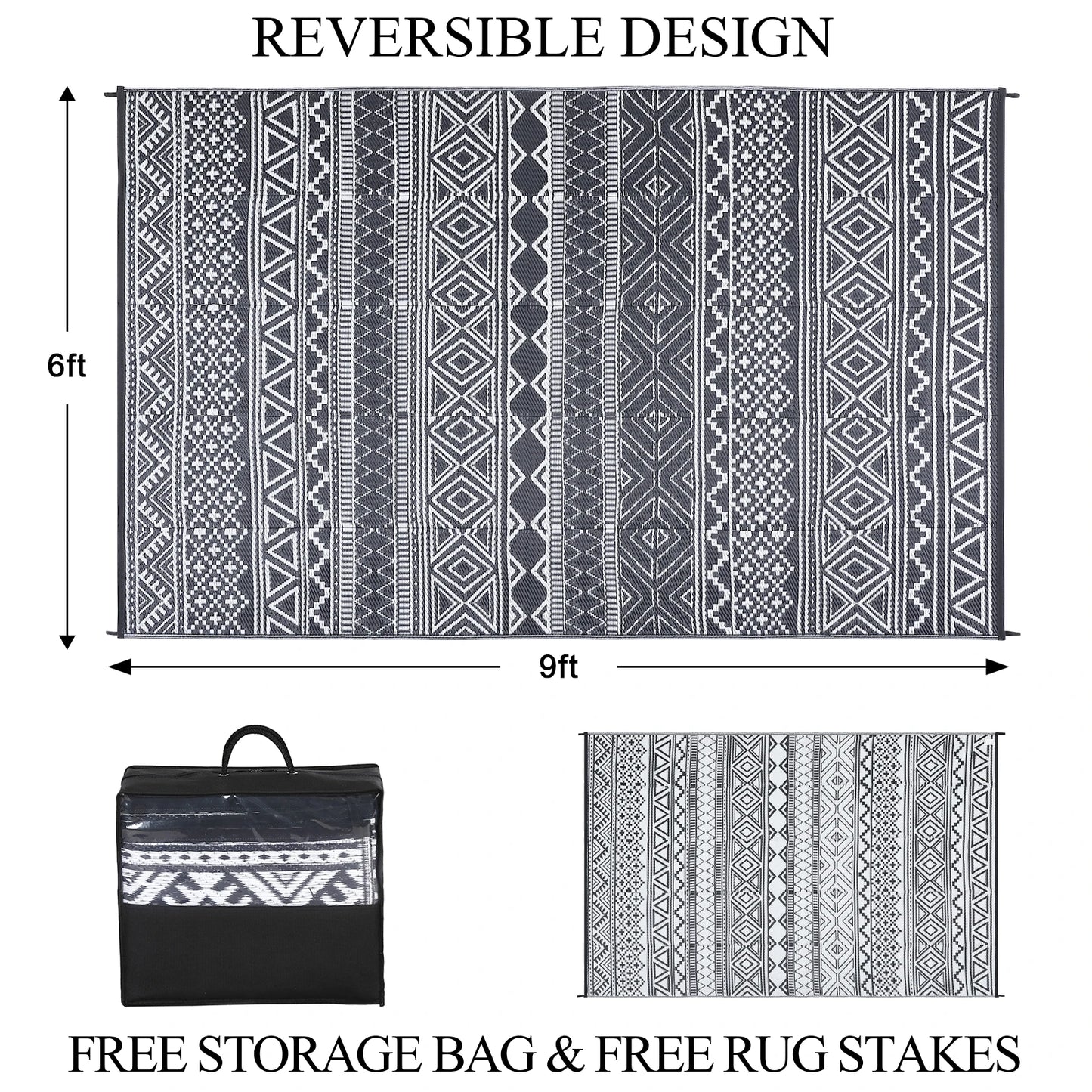 5x8' Waterproof Reversible Boho Patio Rug