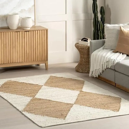 8x10-Boho Diamond Jute Cotton Area Rug
