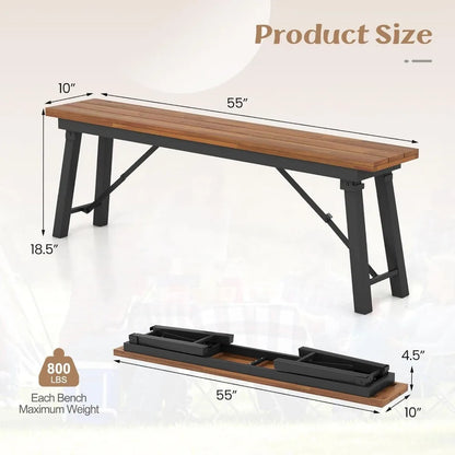 Set of 2-55" Outdoor Natural Acadia Wood Folding Benches