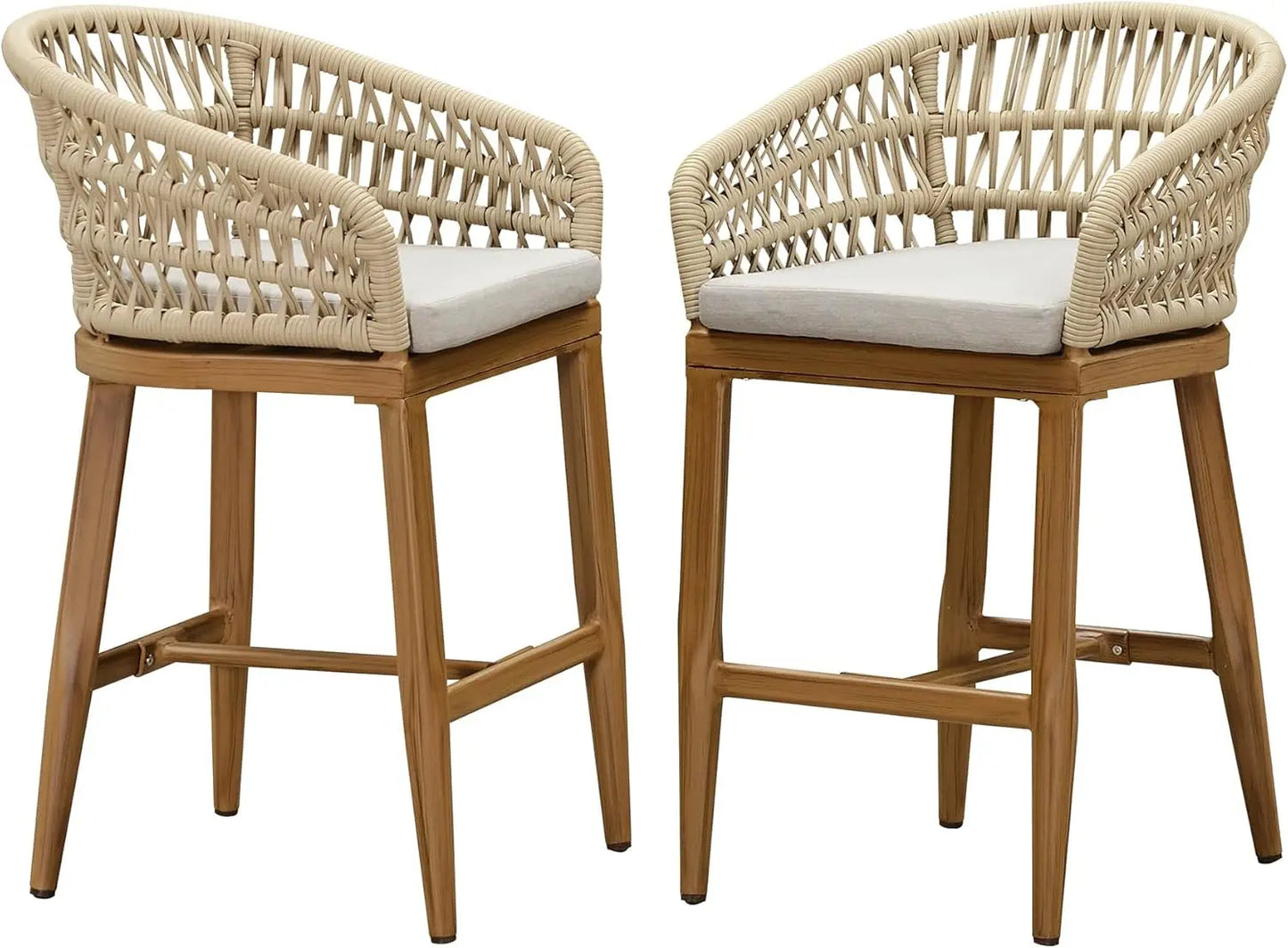 Set of 2-Outdoor Rattan 24" Counter Height Bar Stools