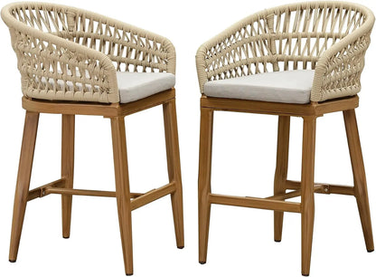 Set of 2-Outdoor Rattan 24" Counter Height Bar Stools