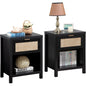 Set of 2 -Boho Wood/Rattan Nightstand End Tables