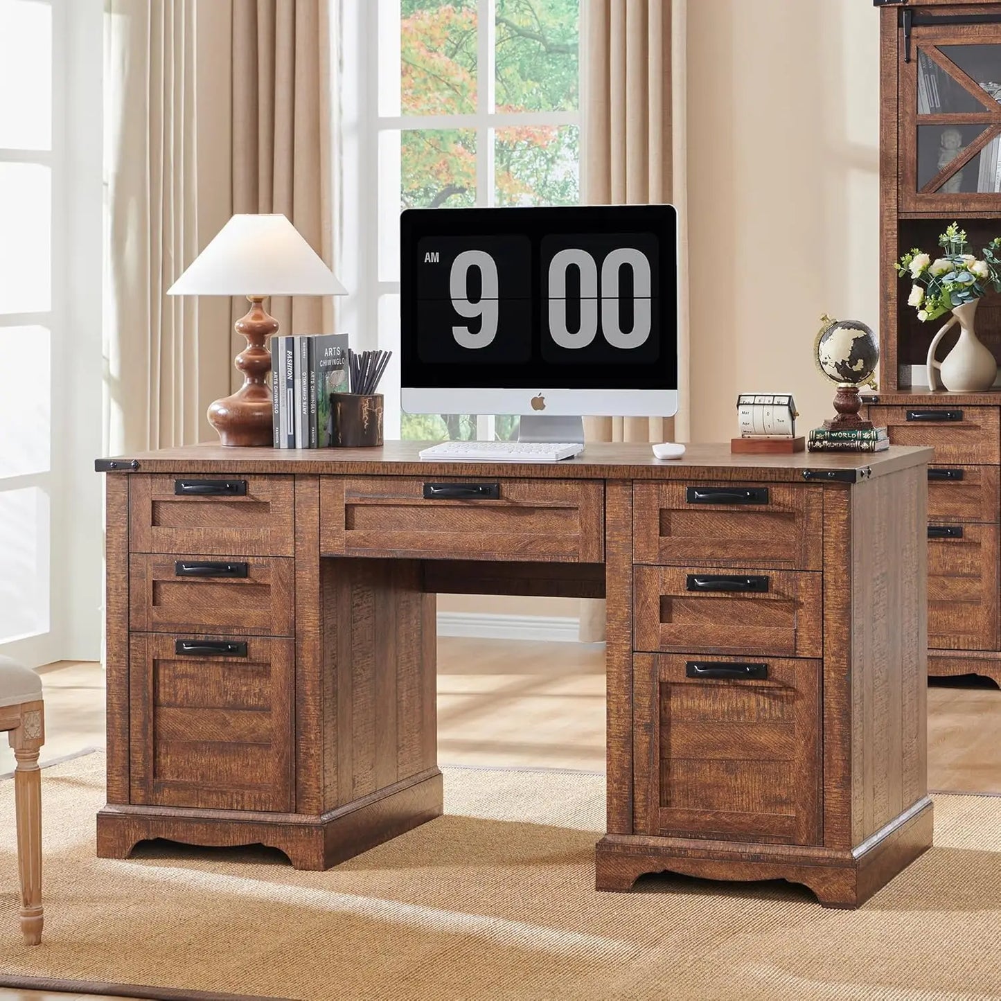 60" Farmhouse Executive Desk with Drawers