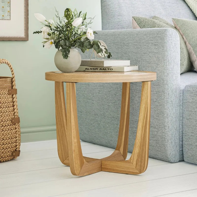 Rattan & Glass Side Table