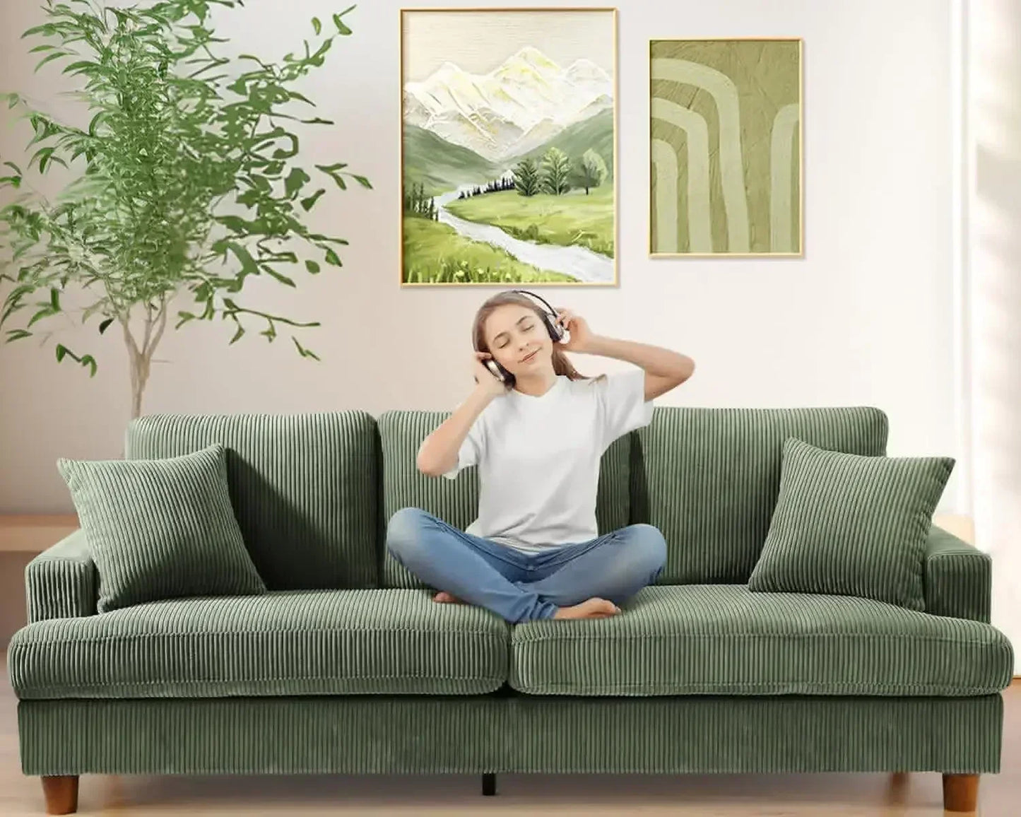 87", 3-Seat Grey, Green, or Beige Corduroy Sofas
