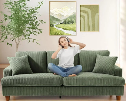 87", 3-Seat Grey, Green, or Beige Corduroy Sofas