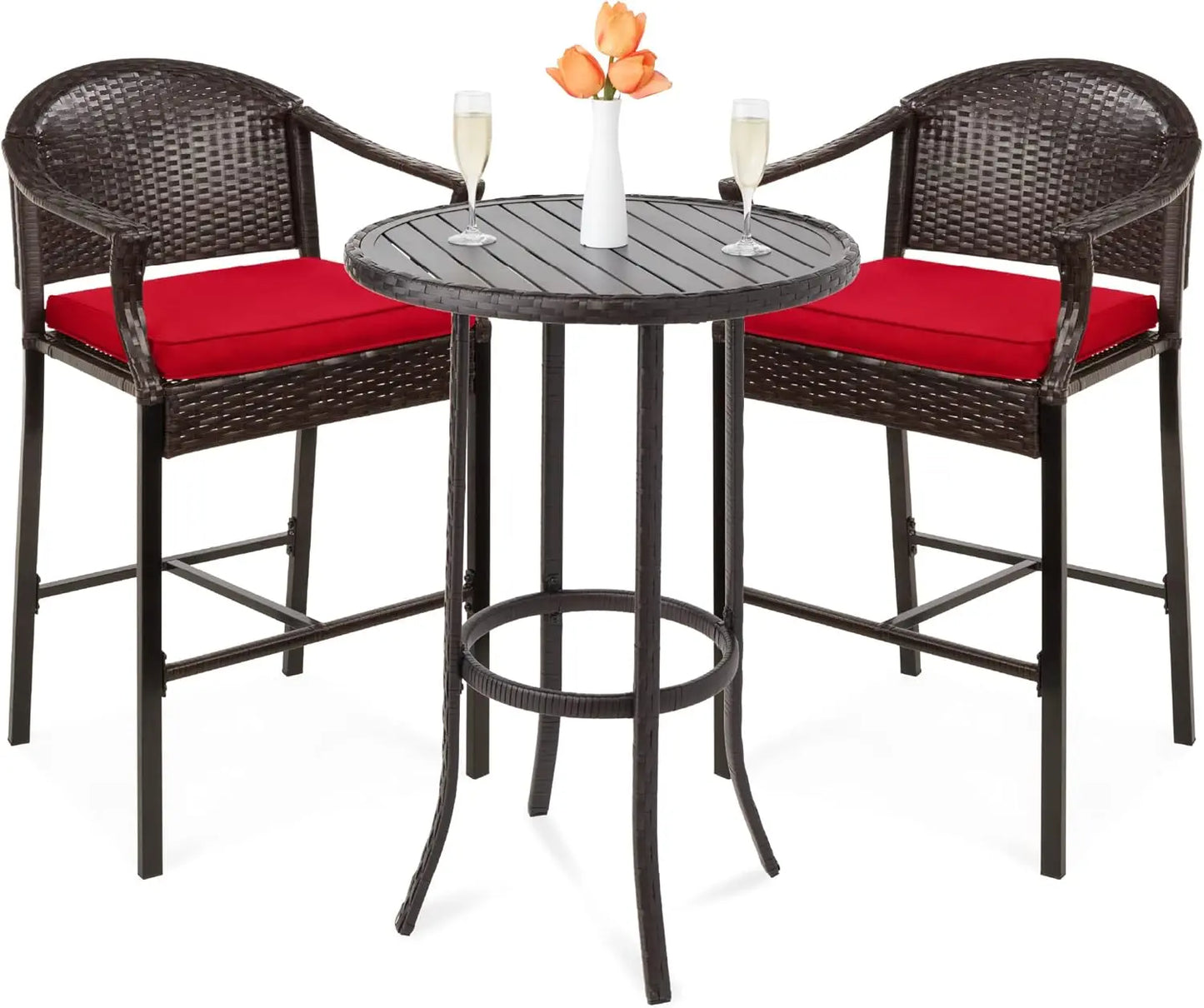3-Piece Outdoor Wicker Bar Height Bistro Furniture